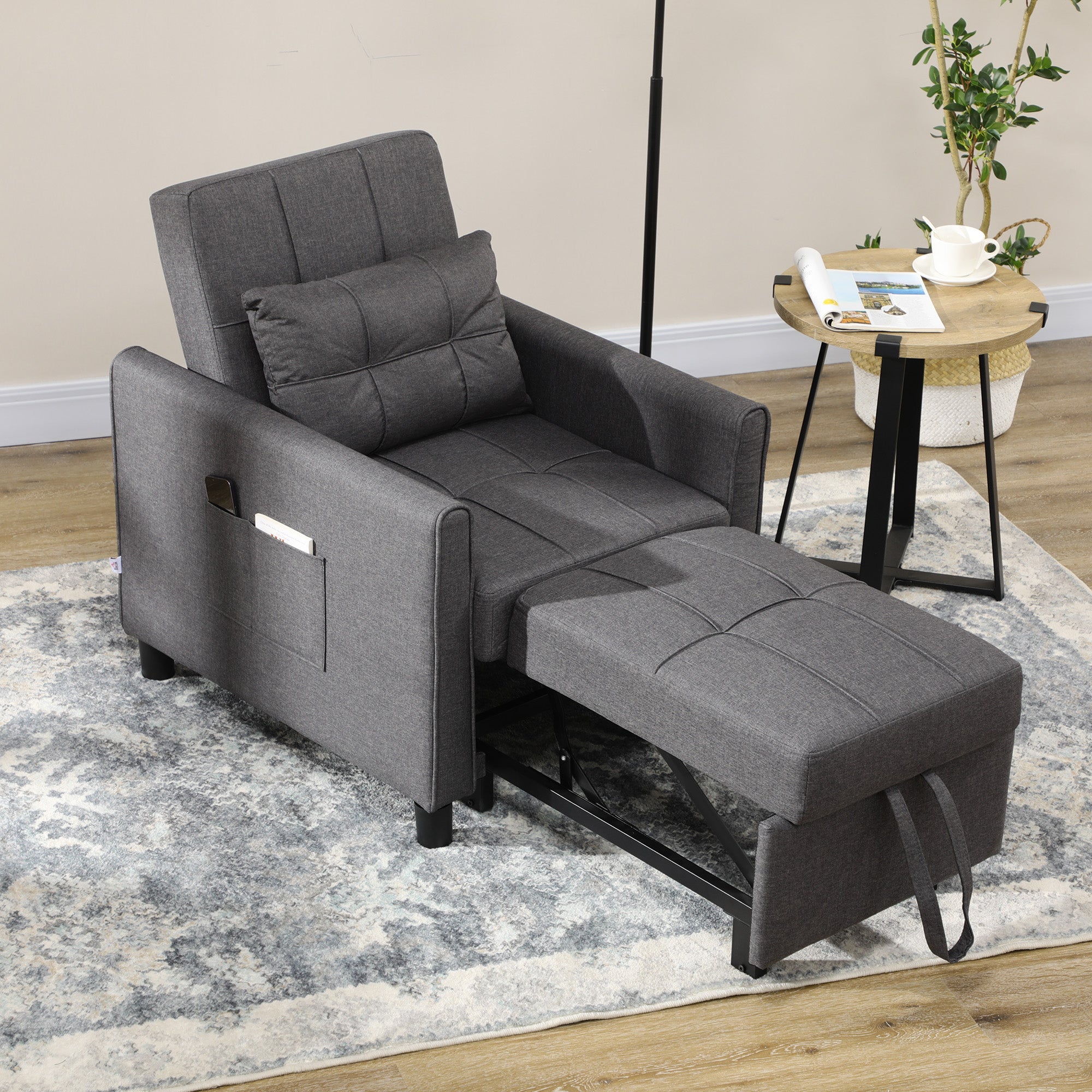 Single Bed Armchair Reclinable on 3 levels with extra pillow, 69x82x85cm, Grey - Borgè