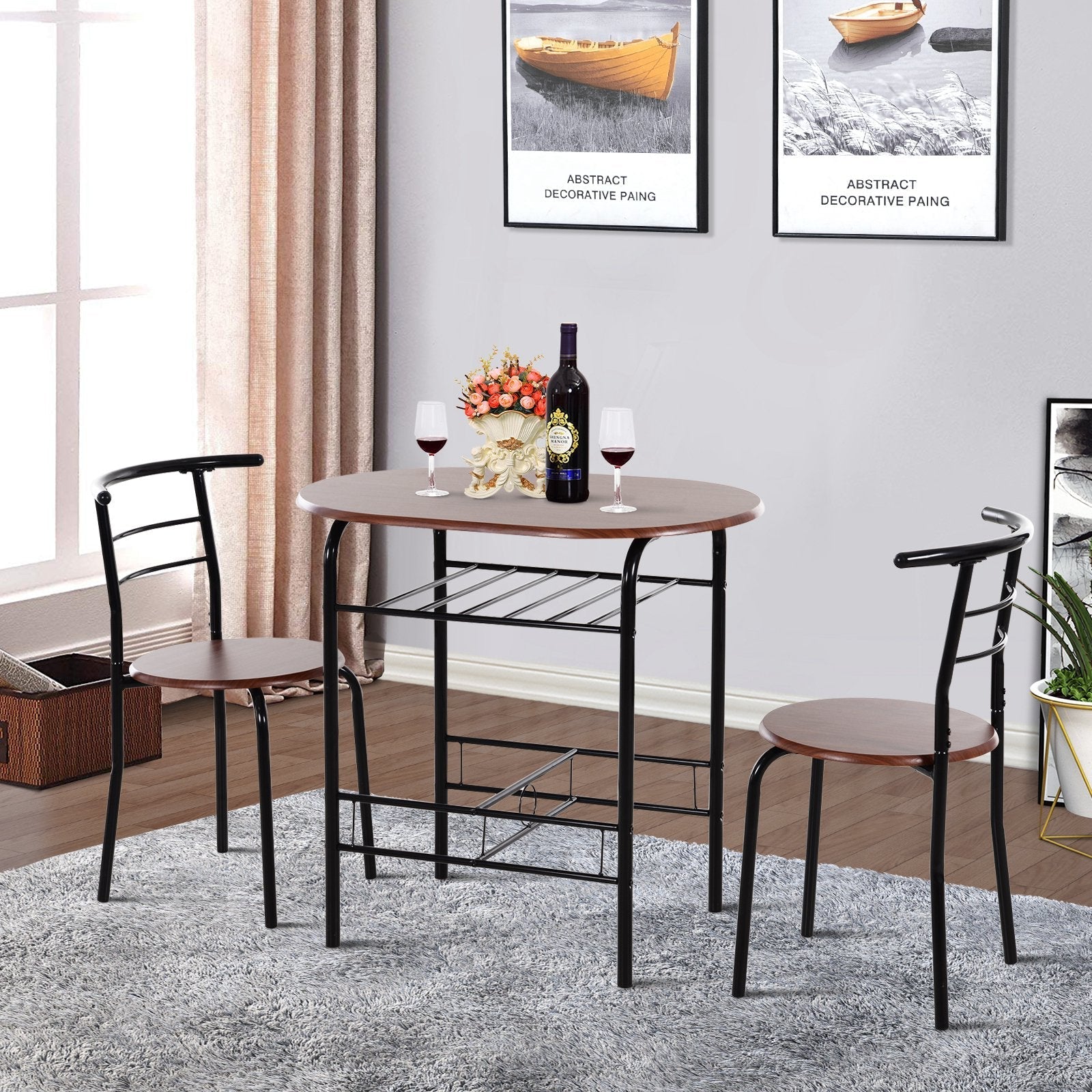 Dining Set 3 pieces table with 2 wood and black brown chairs - Borgè
