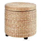 Pouf Round container with Rattan Lipironia coating stool footrest ф43x43cm - khaki - Borgè