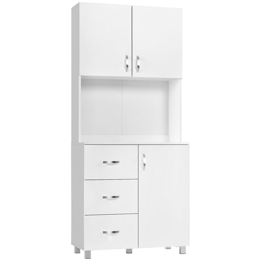 Blazing white wood with 2 lockers 1 open shelf and 3 drawers