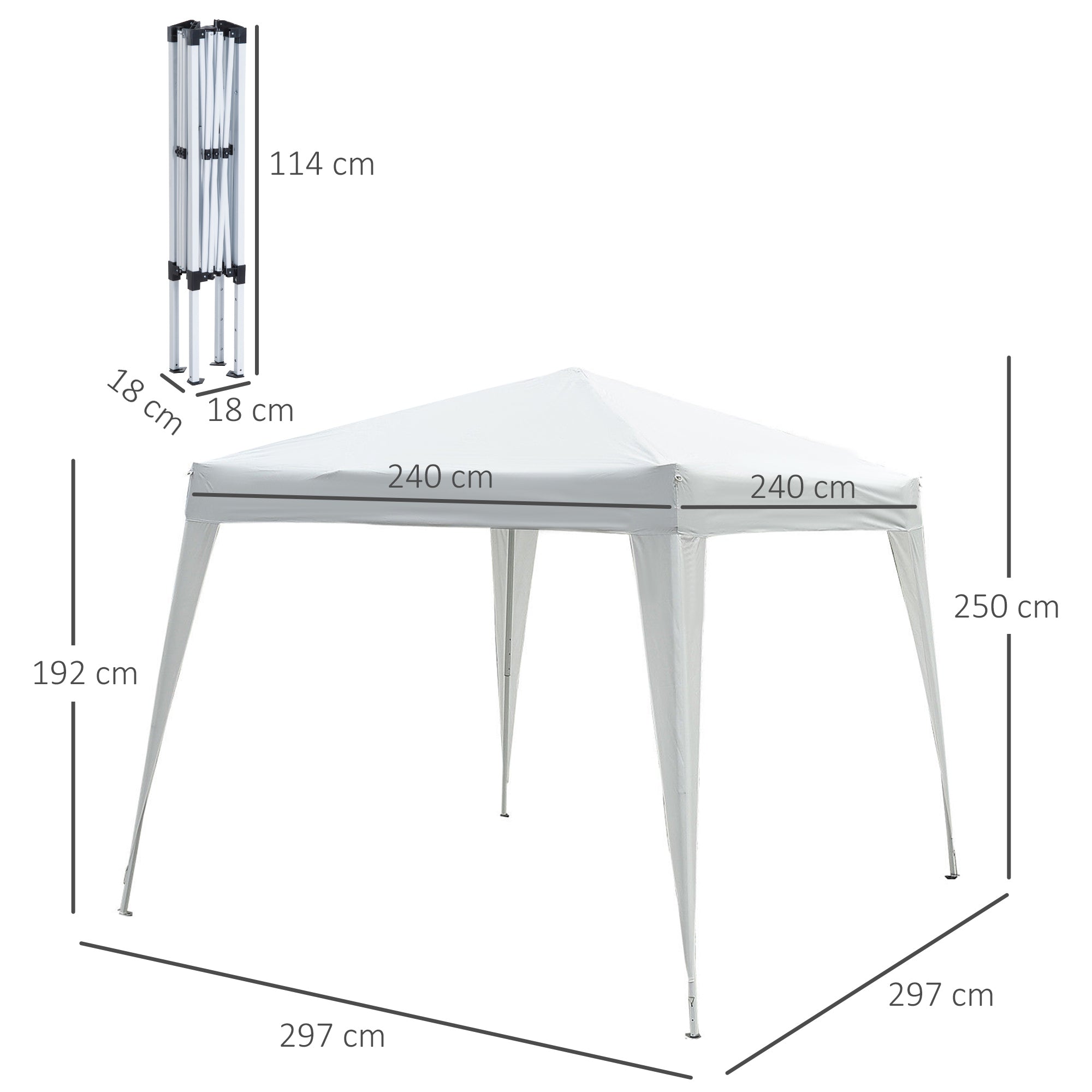 Pop up Foldable Garden Gazebo 2.4x2.4m with Steel Structure and Windproof Ropes, White - Borge' Group Limited
