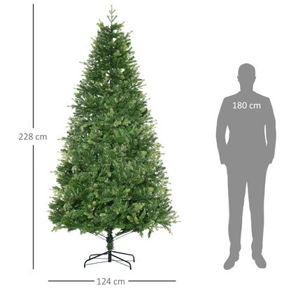 Christmas Tree with Metal Base | 228 cm Artificial Fireproof Christmas Tree for Indoors with 2056 Branches and Metal Base, Ø124x228 cm, Green - Borgè