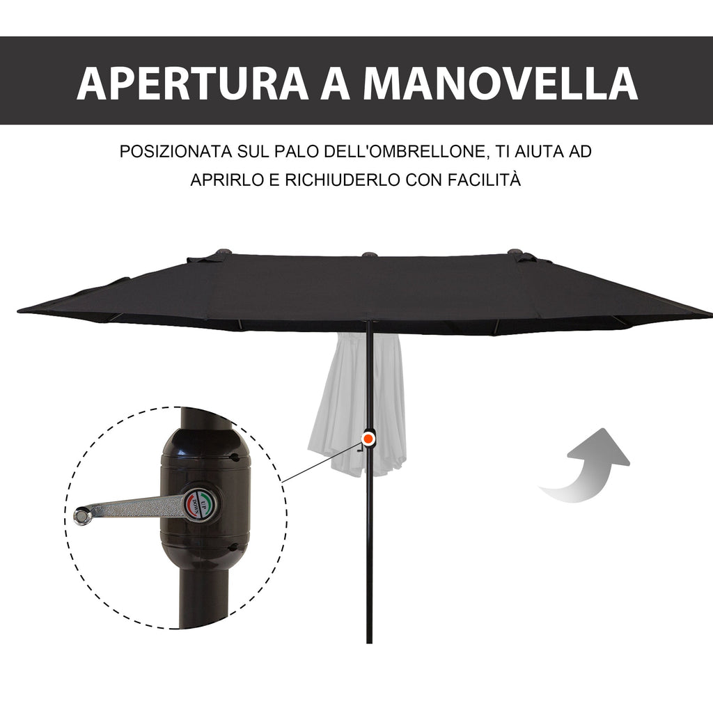 Double Garden Umbrella with Crank Opening, in Steel and Polyester, 460x270x240 cm, Black - Borge' Group Limited