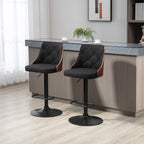 VENERA | Set 2 Swivel Kitchen Bar Stools | 47.5x50x93.5-116 cm | black and walnut - Borgè