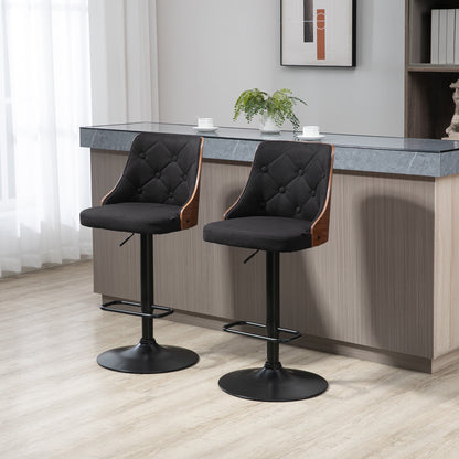 VENERA | Set 2 Swivel Kitchen Bar Stools | 47.5x50x93.5-116 cm | black and walnut