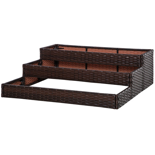 3-Tier Raised Garden Bed in Synthetic Rattan Without Bottom for Plants and Vegetables, 120x120x40cm, Grey - Borge' Group Limited