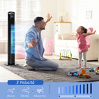 Column 3 -speed ventilator with 70 Â° oscillation, round flat and transport handle, 50W power, Ñ„20x78.5cm black - Borgè