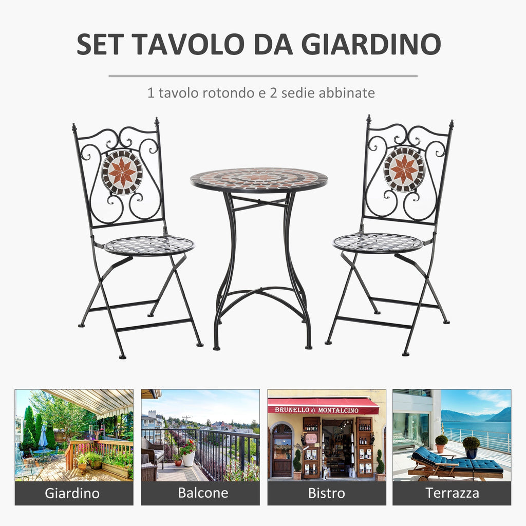 3-Piece Garden Furniture Set with 2 Folding Chairs and 1 Coffee Table, Metal and Ceramic - Borge' Group Limited