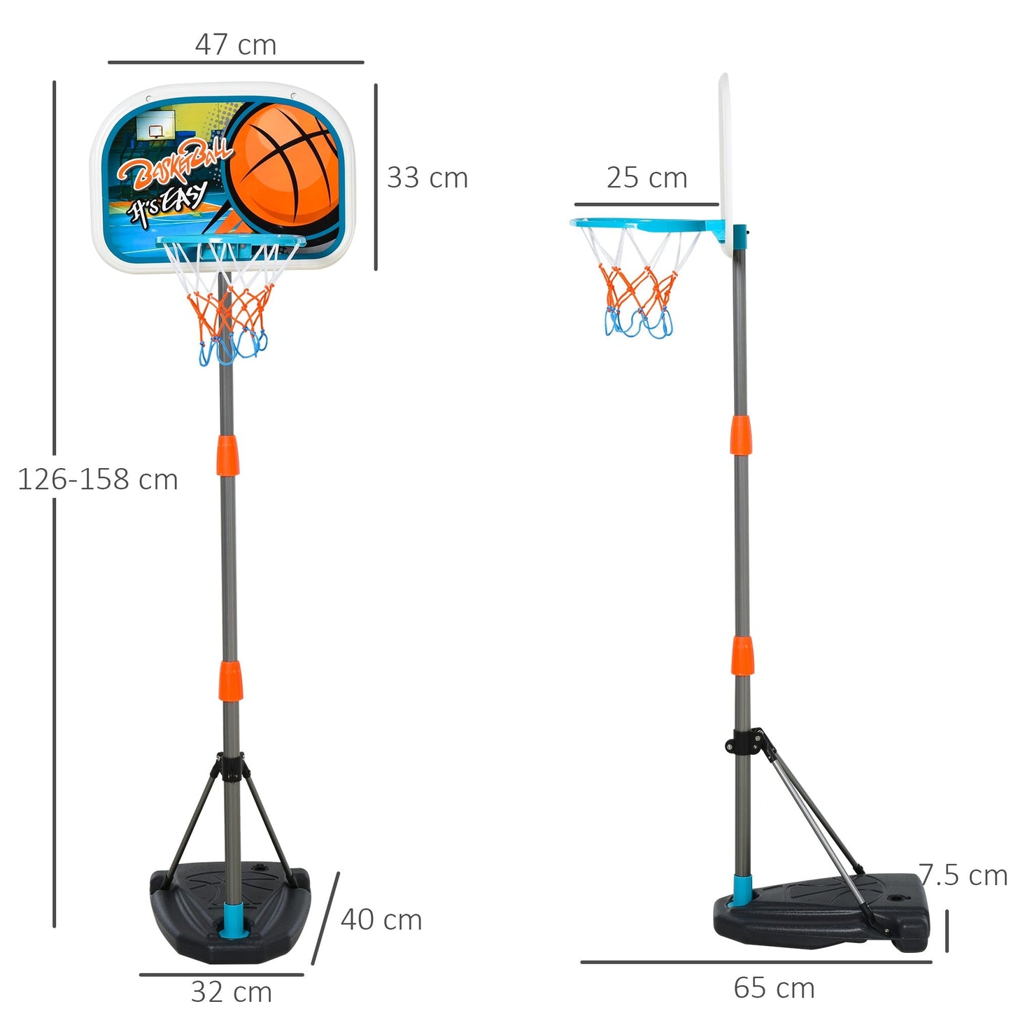 Set Canestro for children adjustable in height with ball from basketball and inflation pump included - Borgè