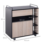 Kitchen Cabinet with drawers and wooden wheels, oak and black 76.5x40x82cm - Borgè