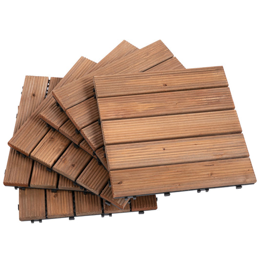 Outsunny Outdoor Tiles Wooden Floor, Set 27 Pieces interlocking, 30x30x2.5cm - Borgè