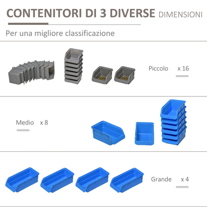 Durhand 44pz holder box with adjustable and removable boxes in blue and Grey pp, 54x22x95 cm - Borgè