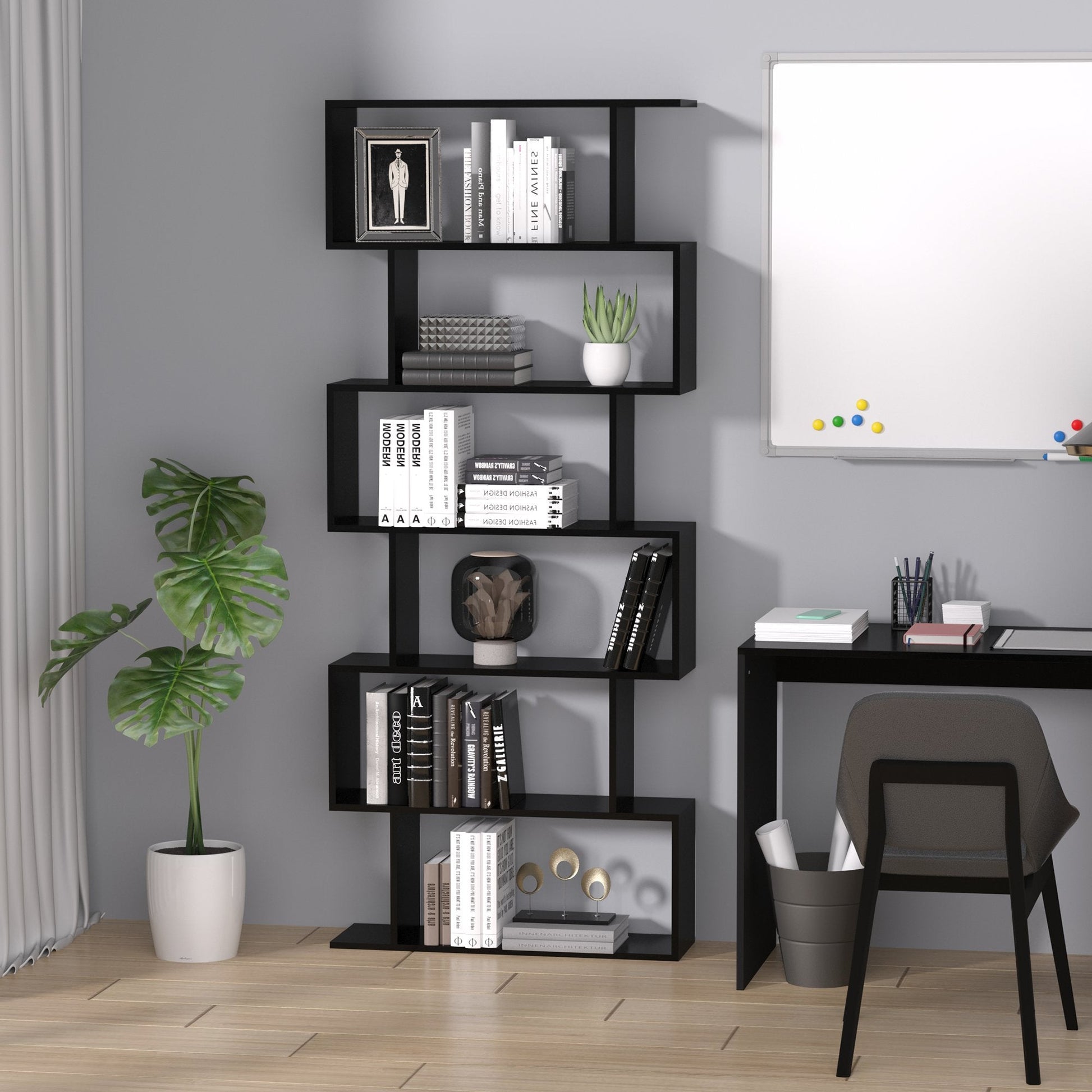 Homonda Library Wood Modern Design with 6 shelves 80 Ã— 23 Ã— 192cm Black - Borgè