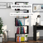 Homdom Modern Wall Library 5 Black and Black Wooden Woodlings, 60x24x184.5cm - Borgè