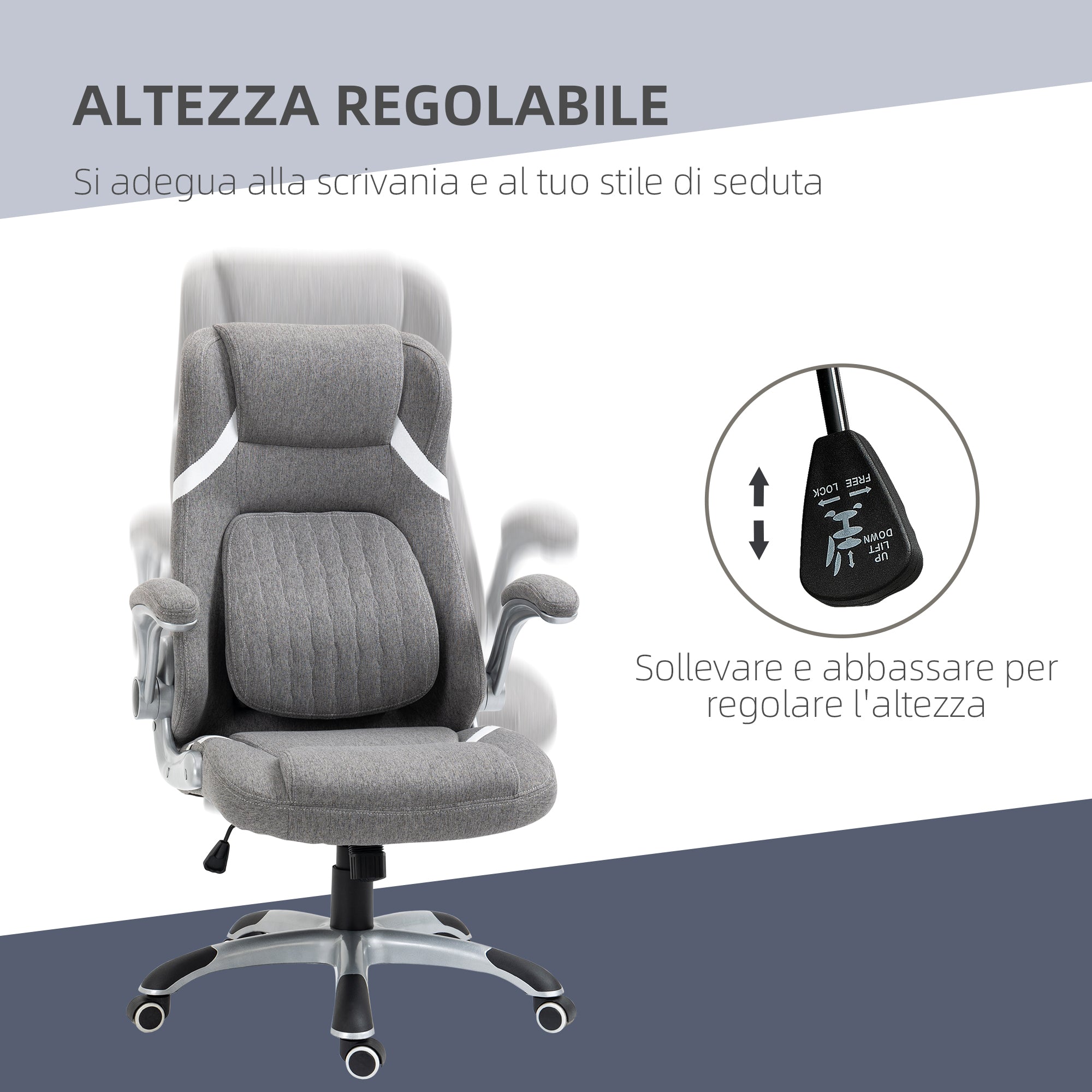 Vicetto office chair reclining in breathable fabric and steel with adjustable height, 68x76x109-117 cm - Borgè