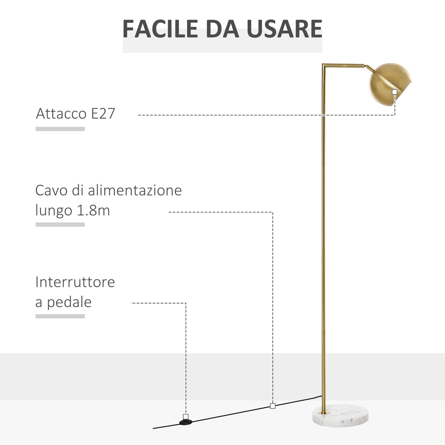 Modern Land Lamp on Round Plan and Adjustable lampshade and Vintage Living Room - Gold