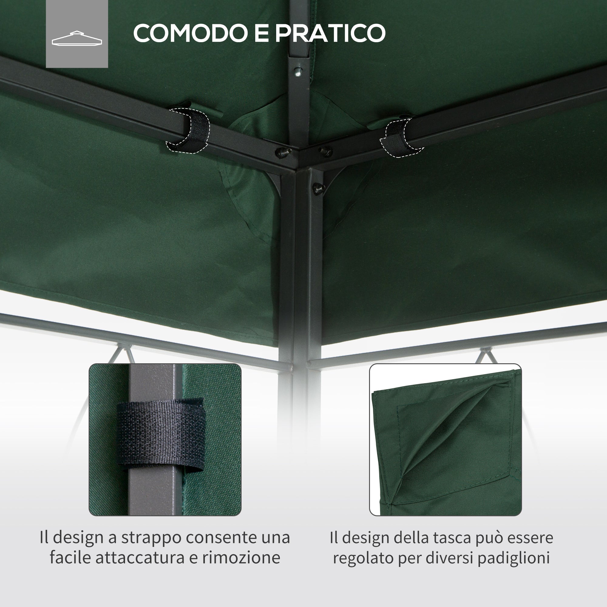 Replacement Roof for 3x3m Garden Gazebo in Polyester, Green - Borge' Group Limited