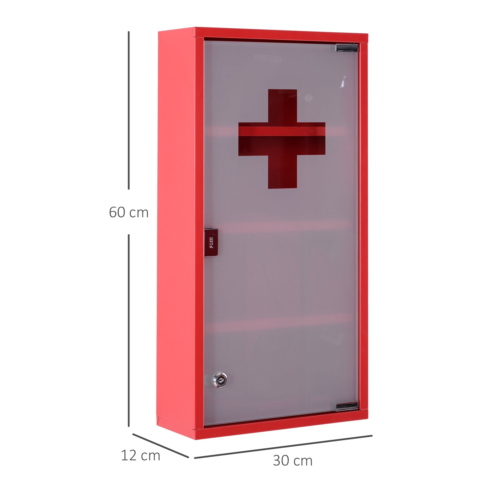CASTETTA DATE MEDICINE medicinal locker 4 levels glass door 60 × 30 × 12cm red - Borgè