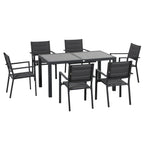 Extendable Glass Table and 6 Chairs Garden Set with Breathable Seat, Dark Grey - Borge' Group Limited