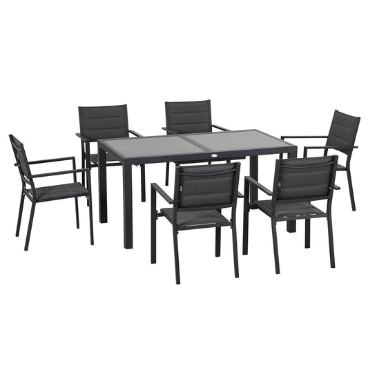 Garden set with extendable glass table and 6 chairs with breathable seat, dark Grey - Borgè