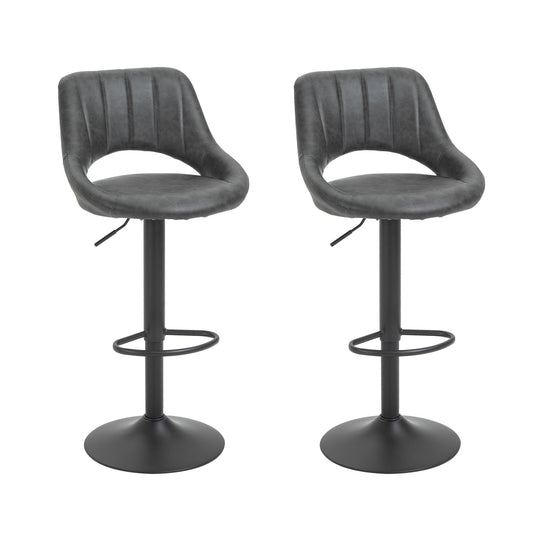 Set 2 swivel bar stools with back and footrests, modern stools with adjustable height in metal metal seated Grey-like, 44x49x90-110cm - Borgè