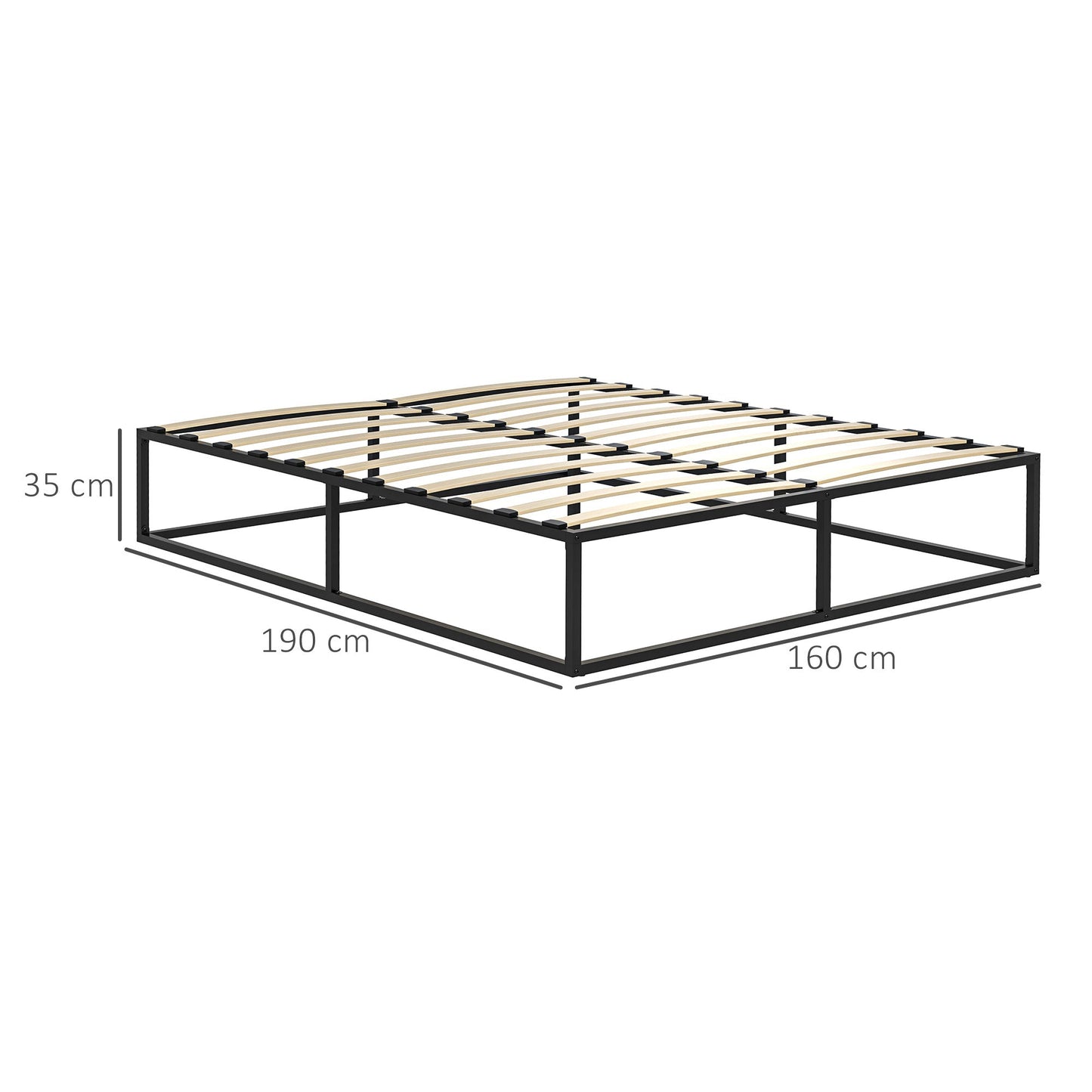 Homcom structure bed with compensated slats and lower container, 190x160x35cm, black and wooden color - Borgè