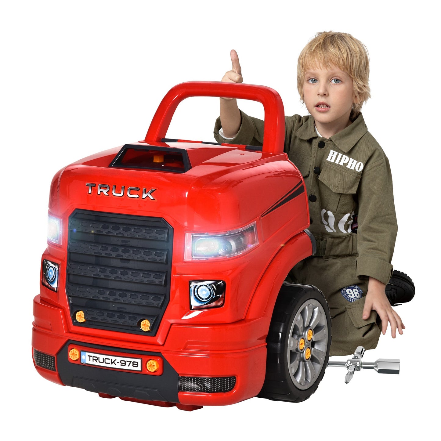 Homcom Toy Truck Officina with engine and 61 children's accessories 3-5 years, wheels and handle, 40x39x47cm - red - Borgè