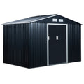 Garden Shed with Base and Double Sliding Doors, Steel Garden Shed, 277x195x192 cm, Dark Grey - Borge' Group Limited