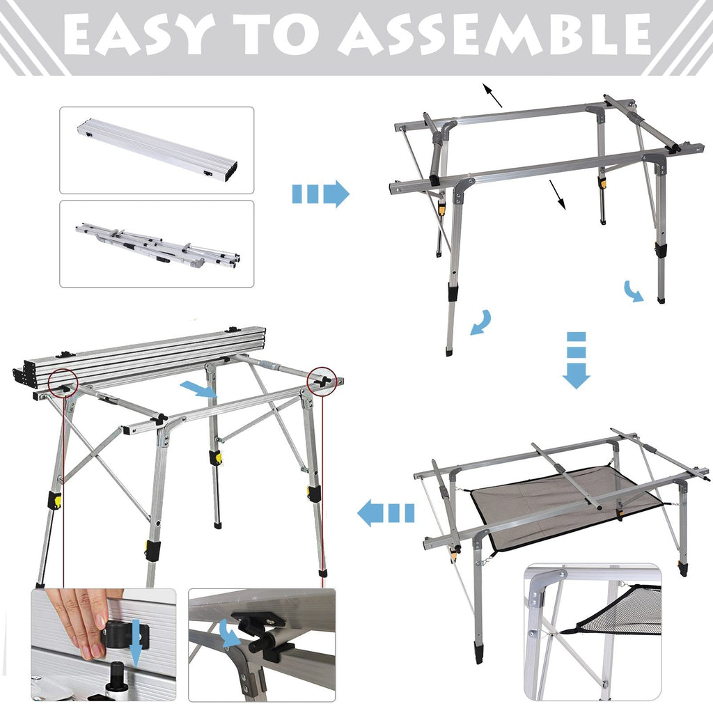 Outsunny Multifunction Folding Camping Table Aluminum with adjustable case and height supports up to 40 kg - Borgè