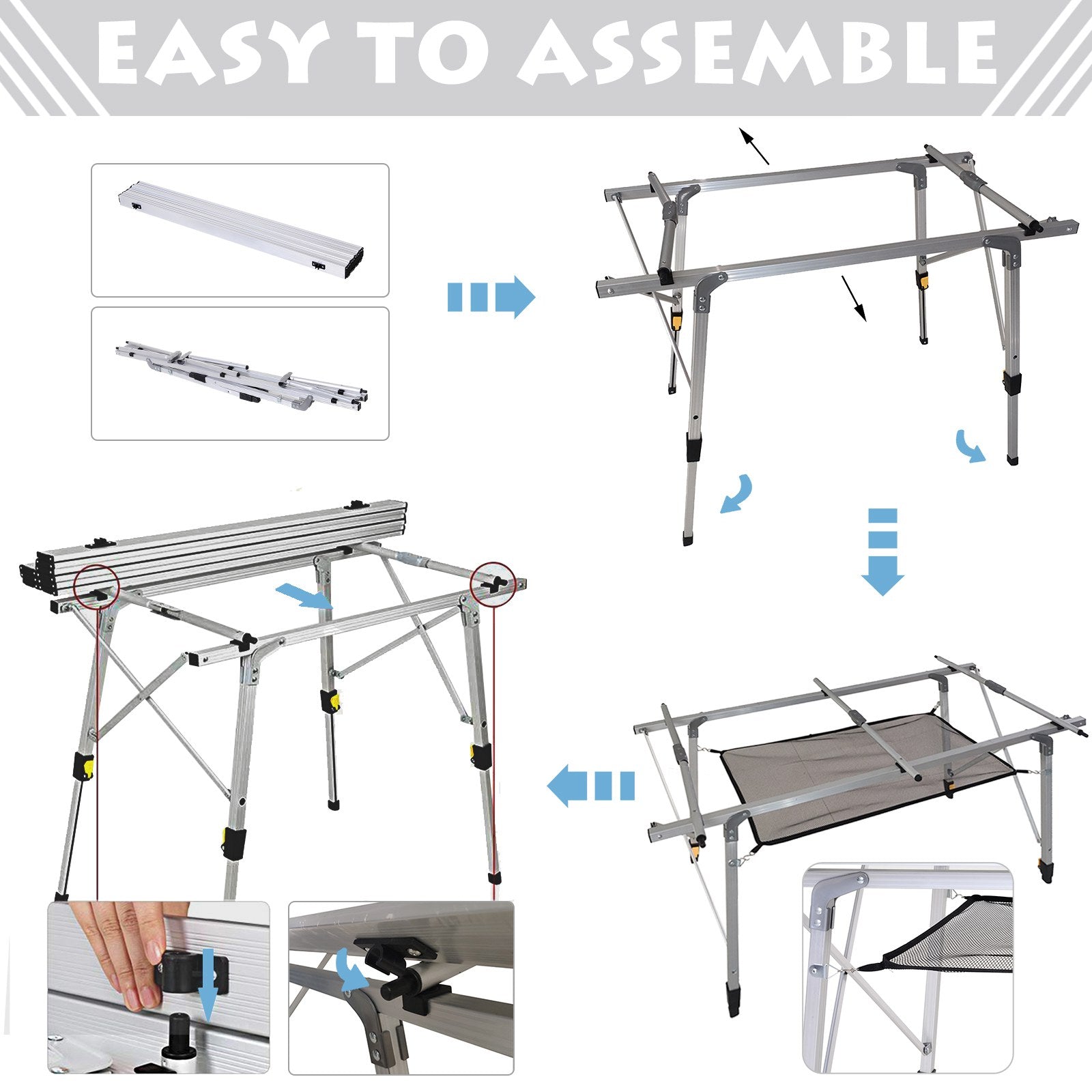Outsunny Multifunction Folding Camping Table Aluminum with adjustable case and height supports up to 40 kg - Borgè