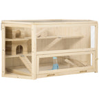 3-Tier Wooden Hamster House with Opening Roof and Transparent Wall, 115x60x55cm - Borge' Group Limited