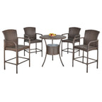 BUDAPEST |  5 Piece Garden Table and 4 High Chairs Set in Synthetic Rattan with Ice Bucket, Brown - Borge' Group Limited