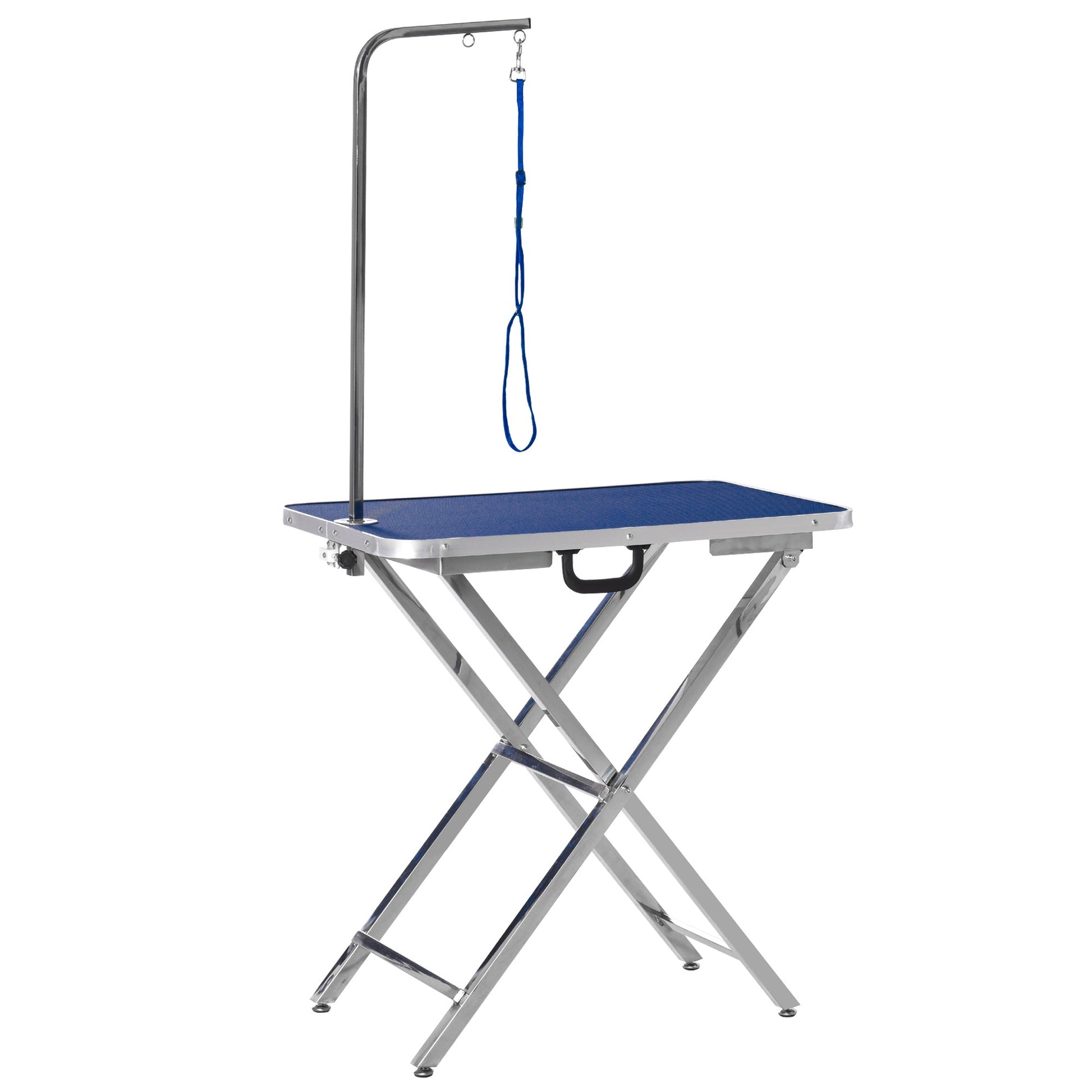 PAWHUT Folding grooming table, adjustable arm and leash, 70x45x74-81cm, blue - Borgè