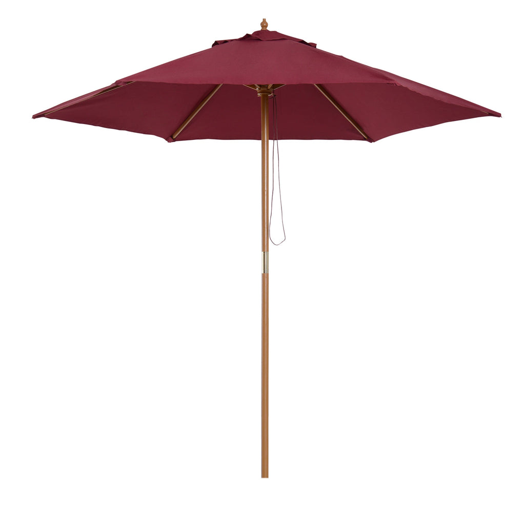 Round Garden Umbrella, Wood and Polyester with Rope Opening, 2.5x2.3 m, Bordeaux - Borge' Group Limited