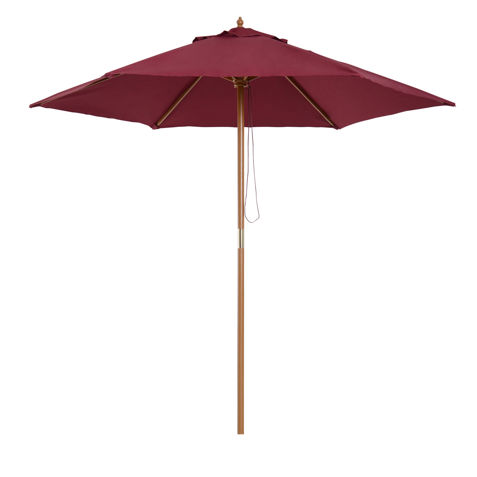Round Garden Umbrella, Wood and Polyester with Rope Opening, 2.5x2.3 m, Bordeaux - Borge' Group Limited