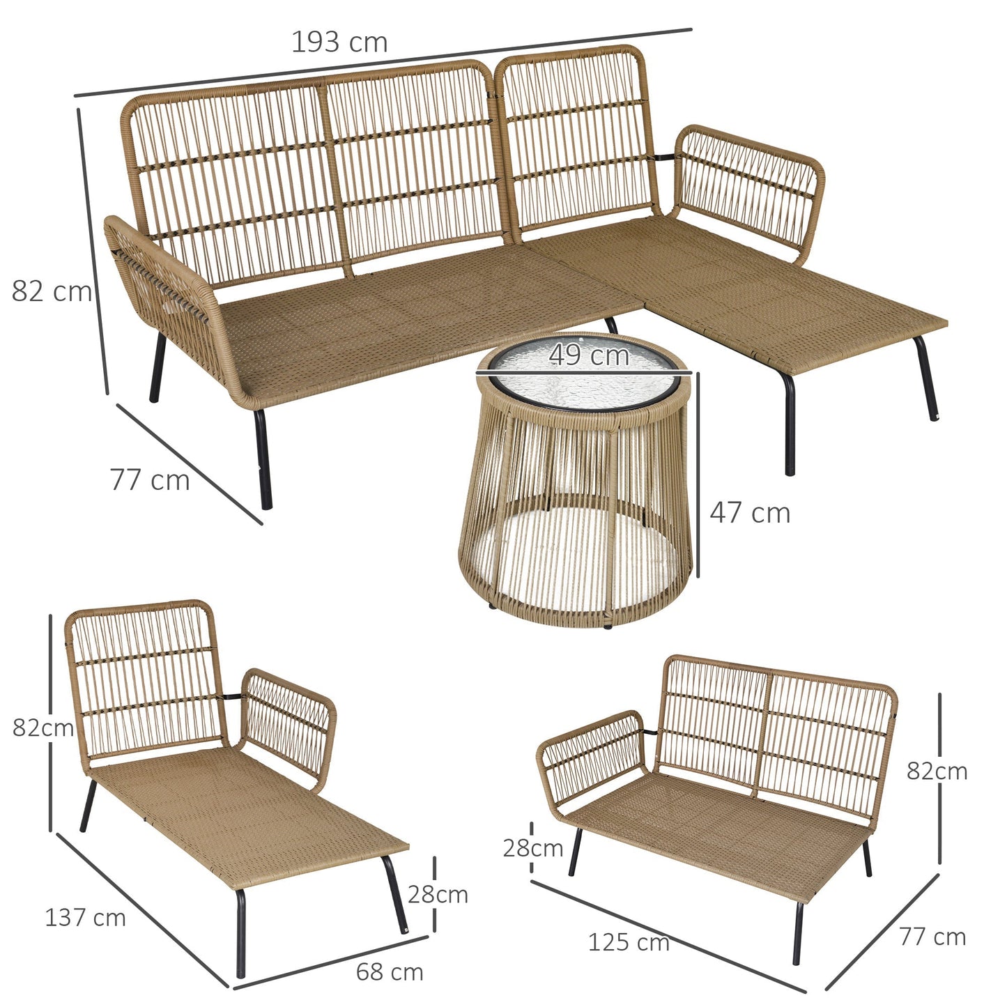 SUMMERLOVIN' | Rattan Beige Garden Table and L-Shaped Sofa - Borgè