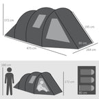 Outsunny camping curtain 3-4 people two rooms with windows, transport bag 475x264x172cm black - Borgè