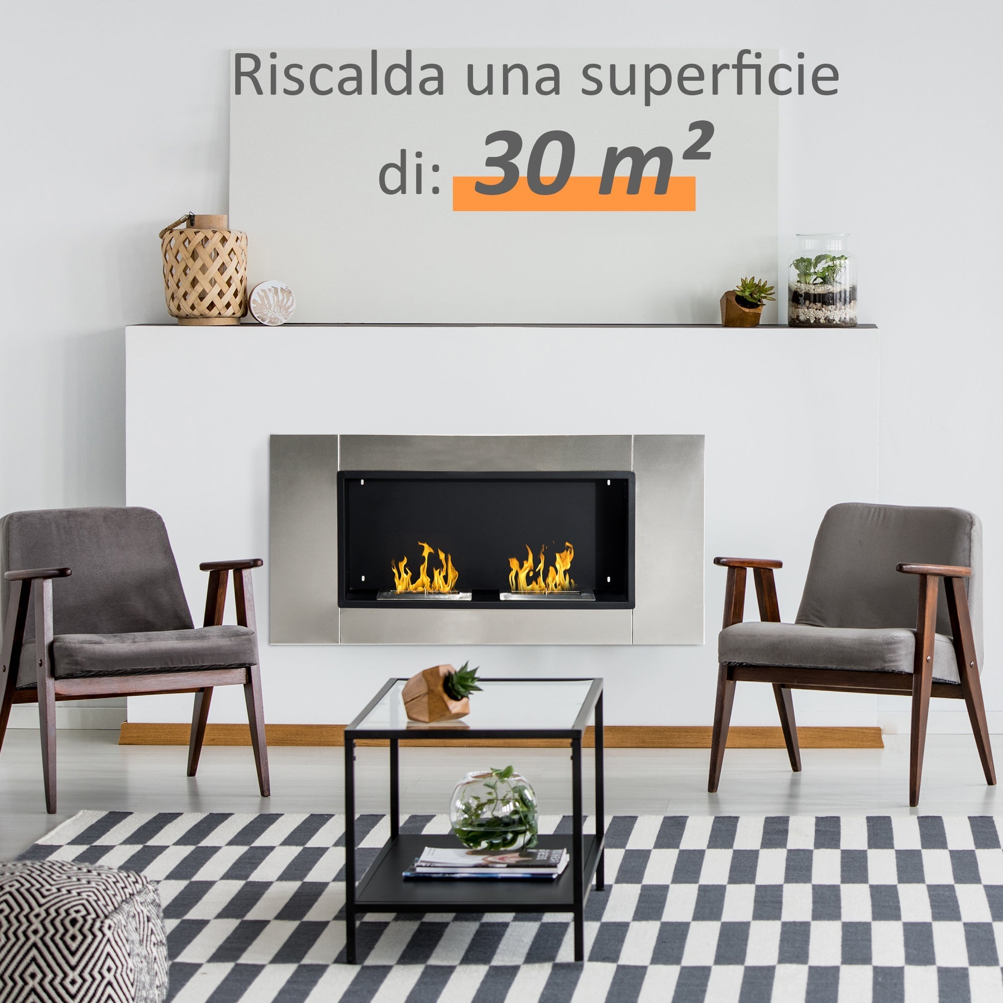 Bioethanol fireplace fireplace with 2 burners capacity of 3L 4400W 110 x 54 x 14.5cm - Borgè