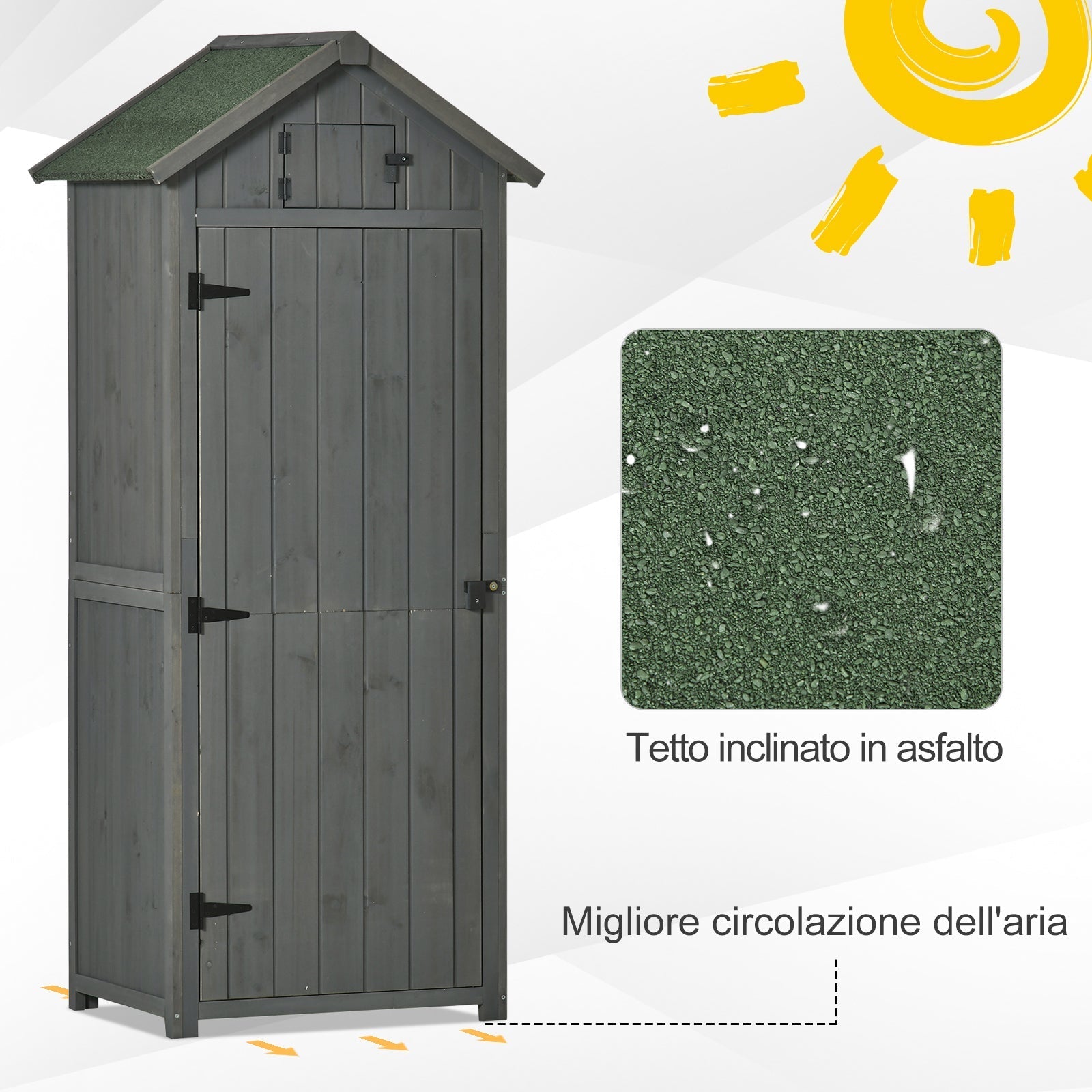 Waterproof Wooden Garden Storage Shed, 77x54. 2x179cm - Grey - Borge' Group Limited