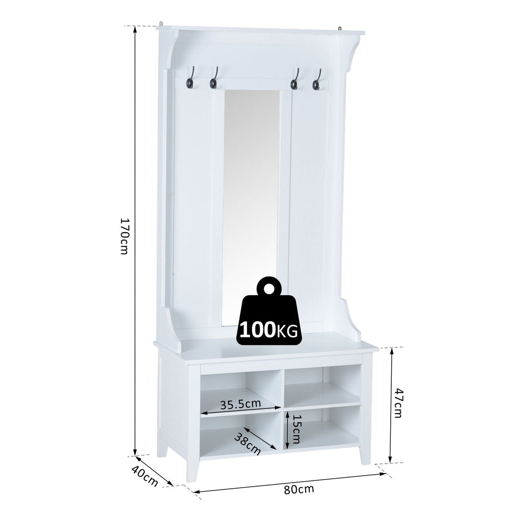 BELLINI | White Entrance Hall Wall Unit with Hangers and Shoe Rack | 80x40x170cm - Borgè