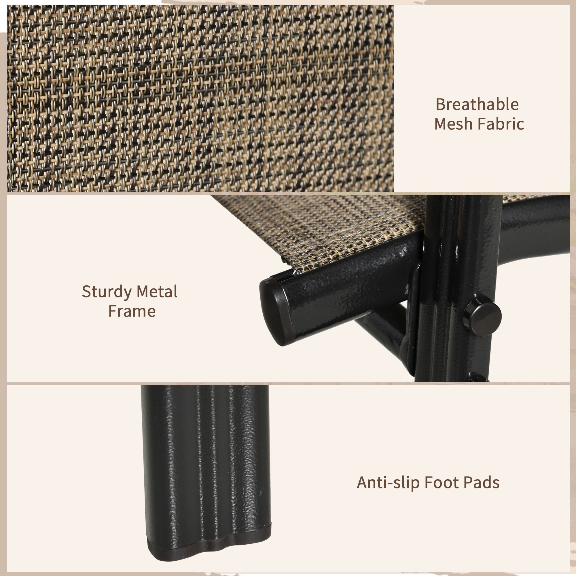 Garden Chairs Set of 4, Stackable Outdoor Chairs in Metal and Breathable Fabric, Brown - Borge' Group Limited