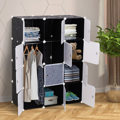 Modular Wardrobe Wardrobe 12 DIY cubes in PP black and white 111x47x145cm - Borgè