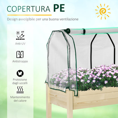 Outsunny Vegetable Bed in Box with Garden Greenhouse, Outdoor Plant Holder in Wood and PE for Flowers and Vegetables, 121x55x117cm - Borgè