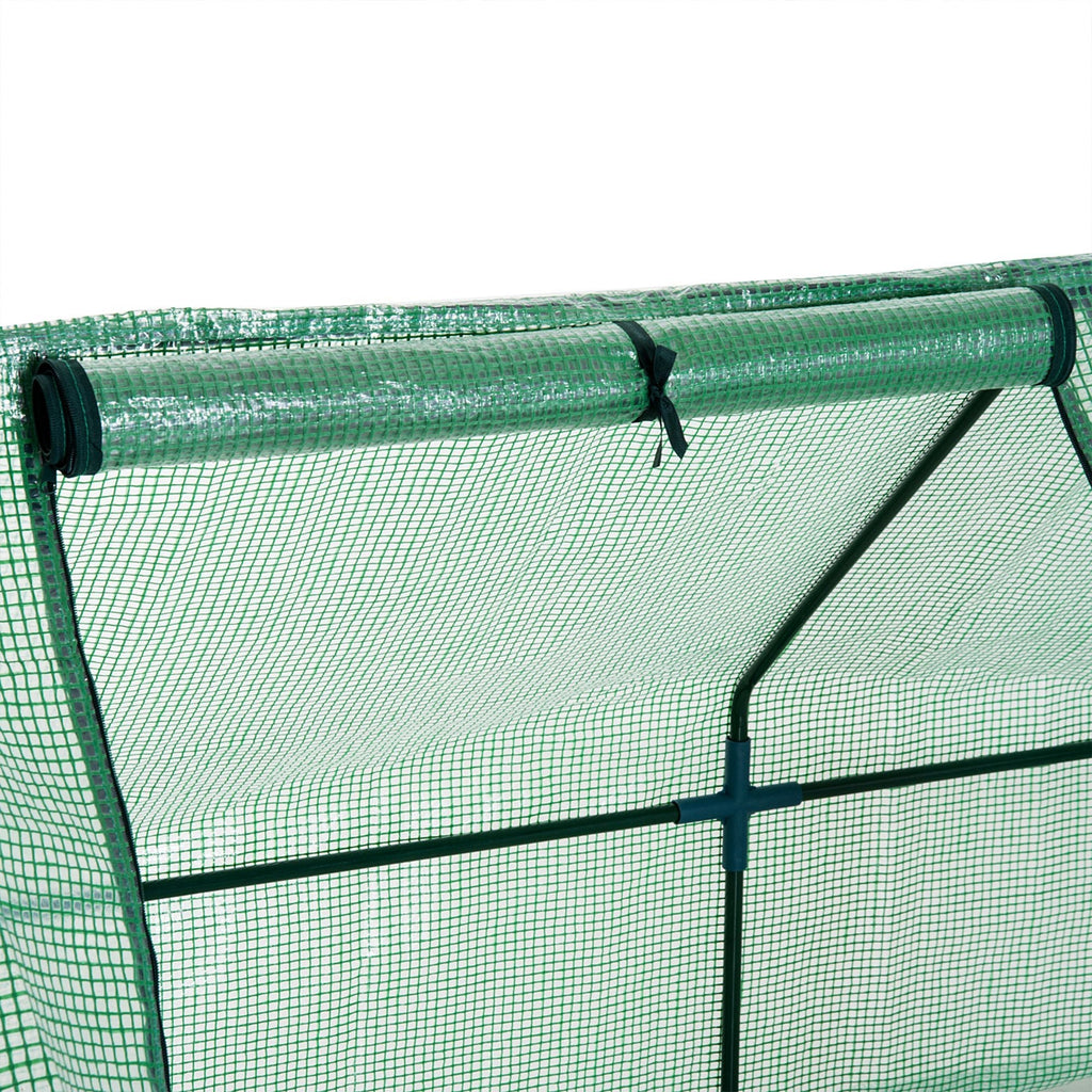 Outsunny PE Tunnel Garden Greenhouse for Plants and Flowers with Extended Edges and Hinged Doors, 270x90x90 cm, Dark Green - Borgè