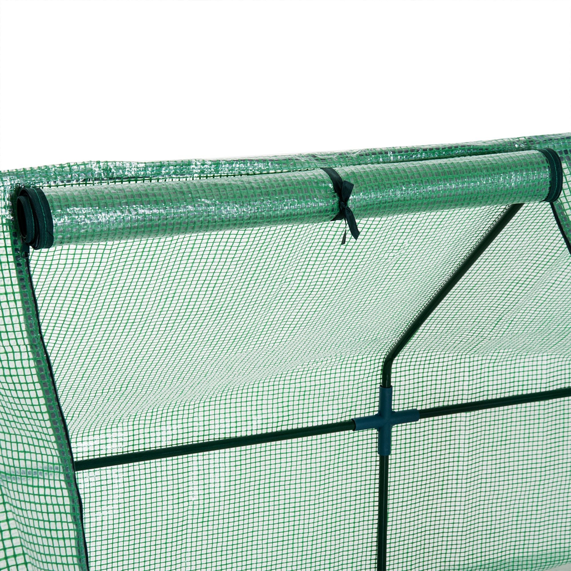 Outsunny PE Tunnel Garden Greenhouse for Plants and Flowers with Extended Edges and Hinged Doors, 270x90x90 cm, Dark Green - Borgè