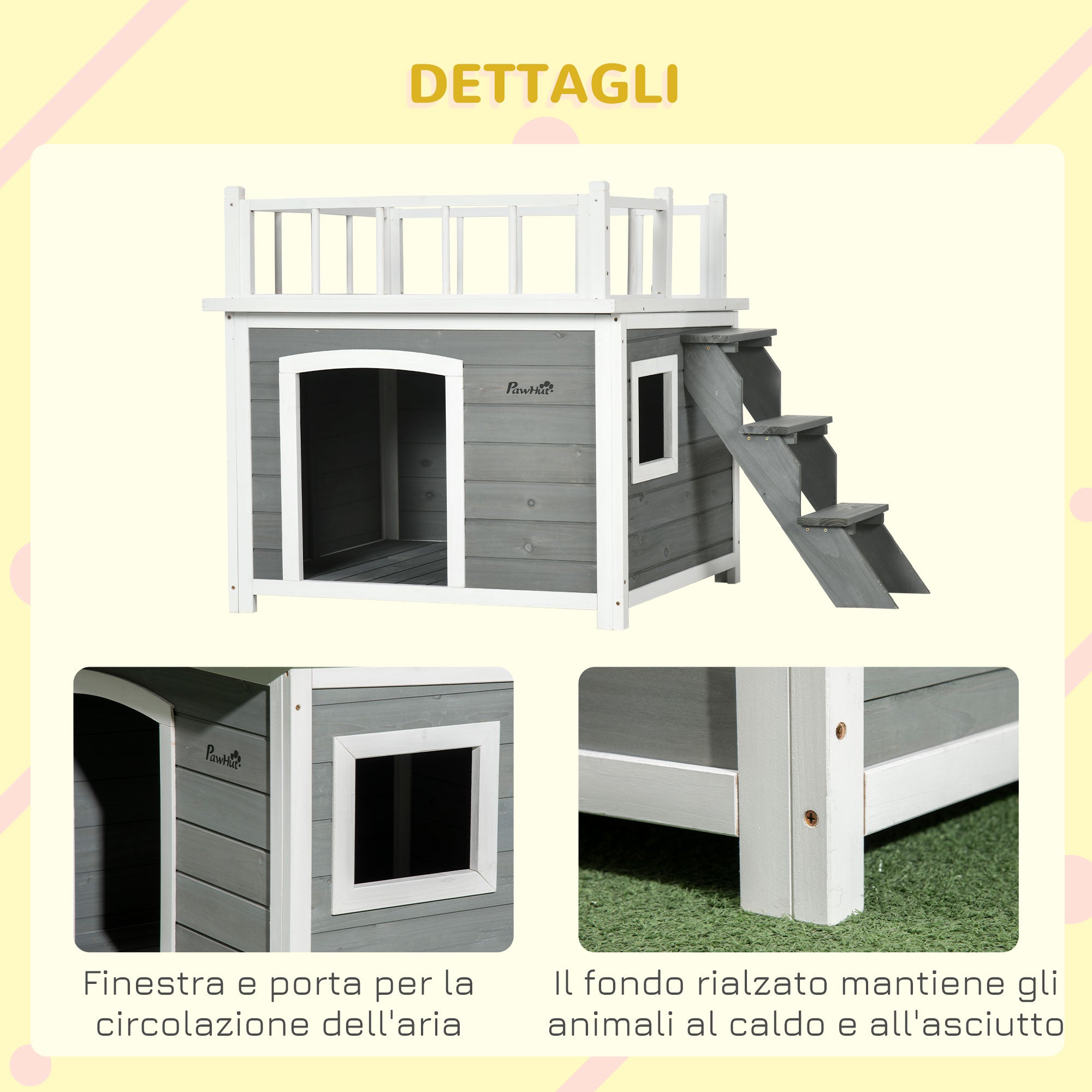 PAWHUT CASETTE FOR DOG WITH THE SCALETTA terrace and window 121x77x78cm Light Grey - Borgè