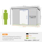 Garden Shed Tool Shed in Steel Sheet with Sliding Doors, 280x130x172cm, Grey-Black - Borge' Group Limited