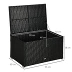 Rattan and Steel Garden Storage Chest with Lid, 95x60x53cm, Black - Borge' Group Limited
