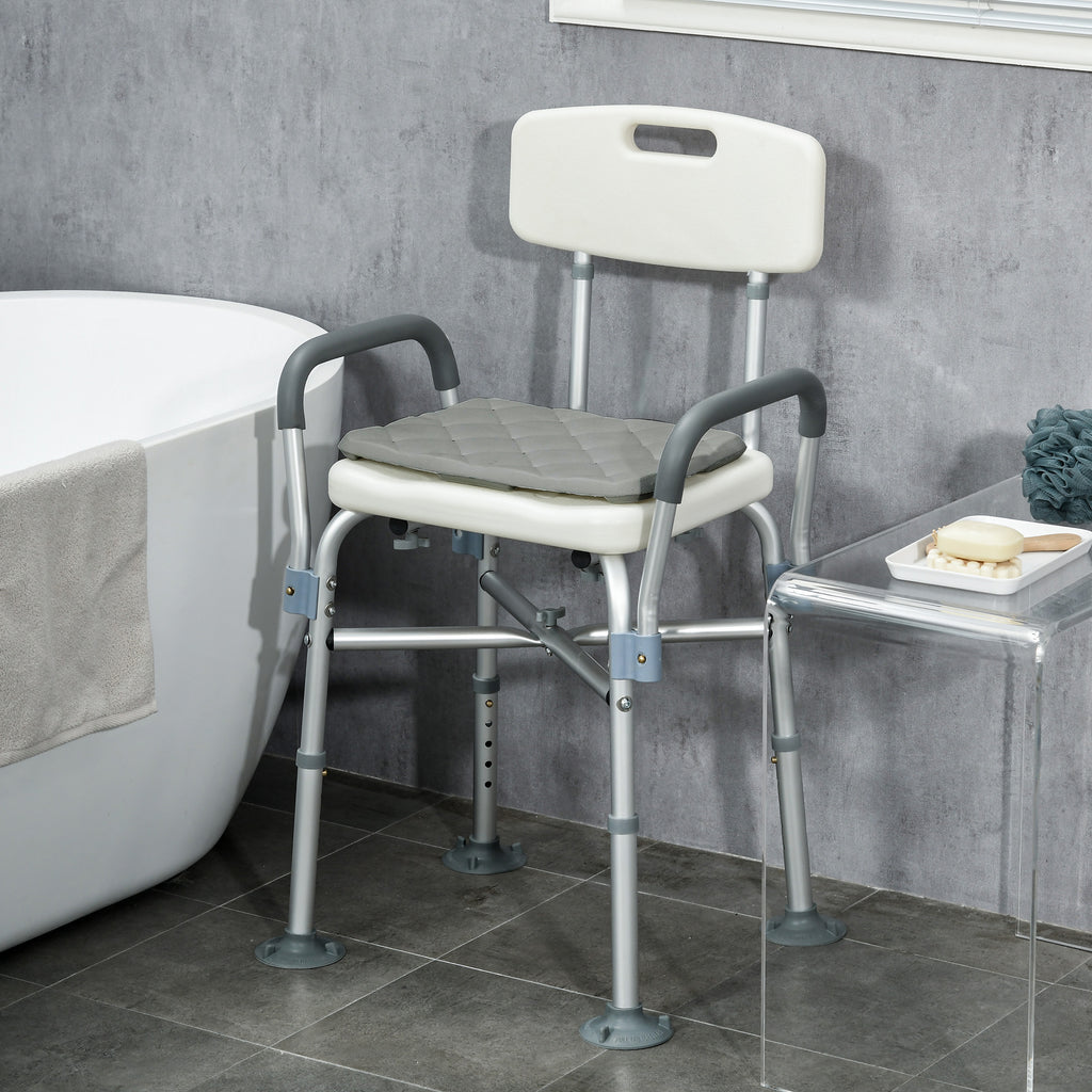 Homcom ADVANTABLE HEIGHT SHOWER SHOW WITH ARMS AND REMOVABLE CUSCIN 53.5X52X80-90 cm, White - Borgè