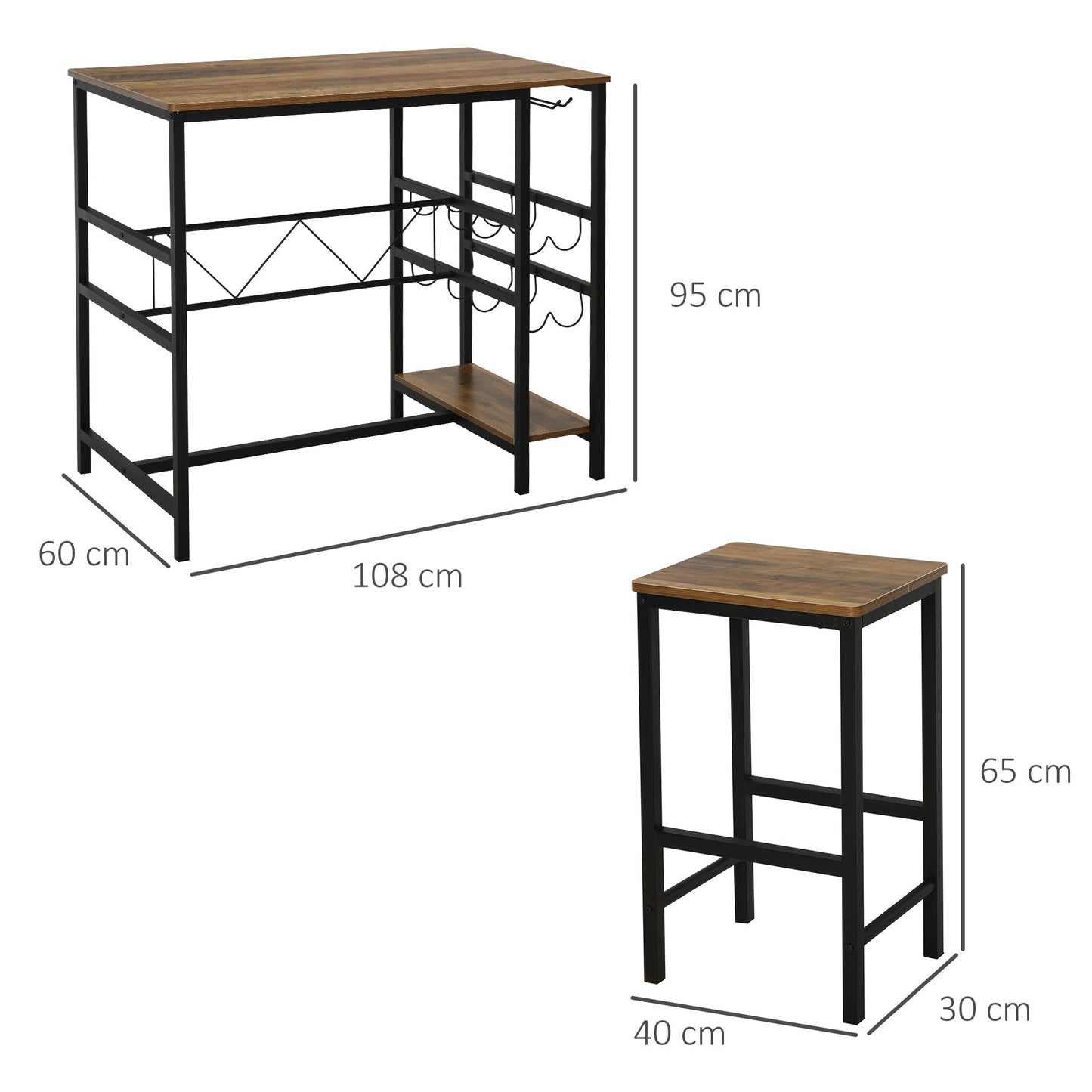 set table with 2 tall stools from bar holder and industrial -style holder and holders - Borgè